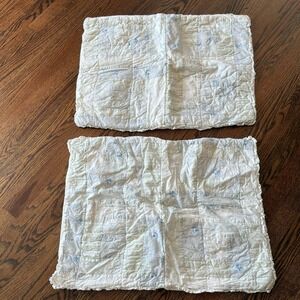 SIMPLY SHABBY CHIC White Blue British Rose Patchwork Quilted Standard Shams x 2